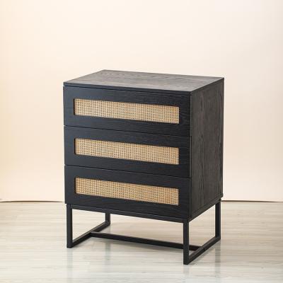 China (Other)Adjustable Modern Bedroom Nightstand Table Furniture Wooden 3 Drawer Night Stand Black Bedside Table for sale