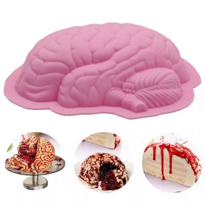 China 2021 Halloween 3D DIY Disposable Silicone Brains Forms Brain Cake Mold Pudding Jello Dessert Kitchenware Baking Tools Baking Decorations for sale