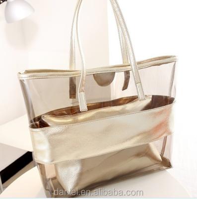 China Fashion/High Capacity/High Quality Transparent Beach Bag Handbags Waterproof Jelly Bag Lady Summer Custom Shoulder Bag Women for sale