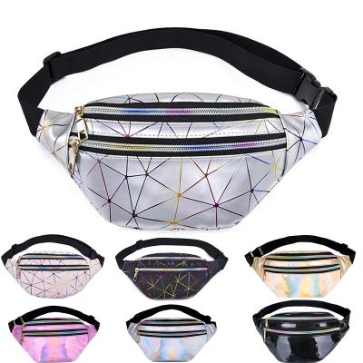 China PU Bag OEM Factory Size Bags Women Fanny Pack Female Belt Bag Pink Silver Black Geometric Waist Packs Laser Chest Phone Pouch for sale