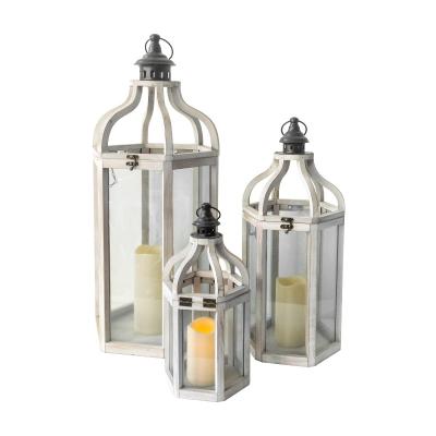 China Classic Set of 3 Wooden Lantern for Candle Home and Outdoor Lantern for Holiday Decorative and Home Yard Candle Lantern for sale