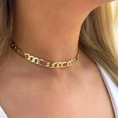 China European American Trendy Gold Plated Hiphop NK3:1 CHAIN ​​Stainless Steel FIGARO Choker Necklace For Women for sale