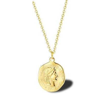 China Casual/Sporty 18K Gold Plated Stainless Steel Coin Portrait Elizabeth Round Pendant Necklace For Women for sale