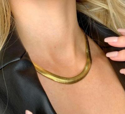 China FASHIONABLE Hot Selling Fishbone Snake Chain 8mm Thick Choker Chain 18k Gold Plated Flat Necklace Women Snake Chain Party Daily Wear for sale