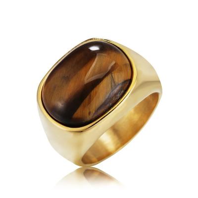 China 2021 New Arrival Personality BOHEMIA Big Tiger Eye Stone Ring For Men's Oval Stainless Steel Seal Ring Men's Jewelry for sale