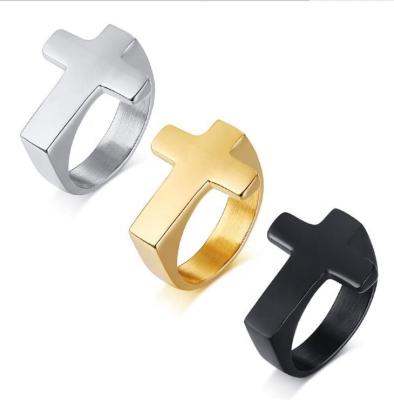 China New Design Punk Wholesale Geometric Black Silver Religious Ring Christ Jesus Prayer Faith Ring For Men Stainless Steel for sale