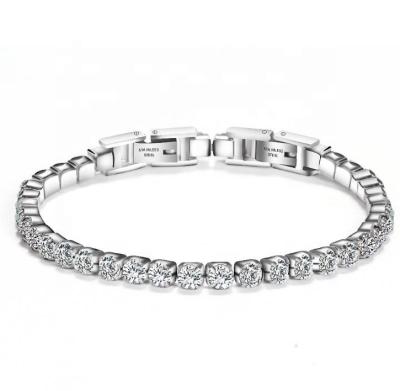 China Punk In 3mm Stainless Steel Tennis Chain Bracelet Zircon CZ Running Stone Iced Out Diamond Bracelet For Men And Women for sale