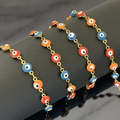 China 2021 Hot Sale Amazon Punk Stainless Steel 6mm Evil Eyes Charm Chain Bracelet Blue Red Eye Bracelet For Women Men for sale