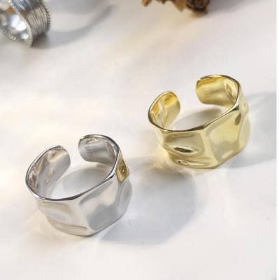 China Fashion S925 Irregular Concave Convex Gold Plated Punk Ring Wide Open Finger Ring Gold Silver Color For Women Men for sale