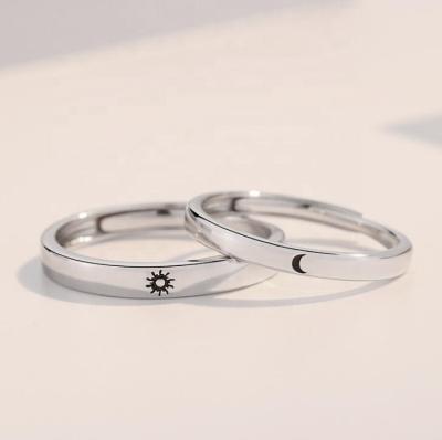 China Korea Punk Jewelry Valentine's Day Gift Sun Moon Romantic Love Vow 925 Sterling Silver Resizable Opening Rings for sale