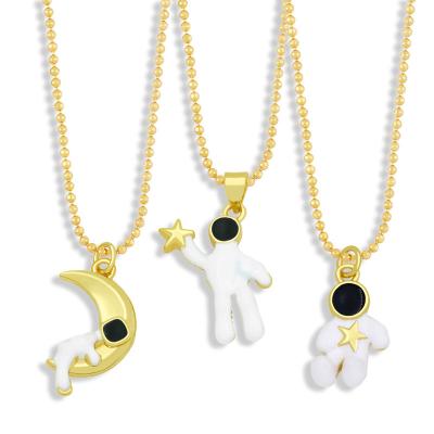 China FASHIONABLE Hot Fashion Moon Spaceman Cosmonaut Necklace Cartoon Star Plucking Astronaut Pendant Necklaces for sale