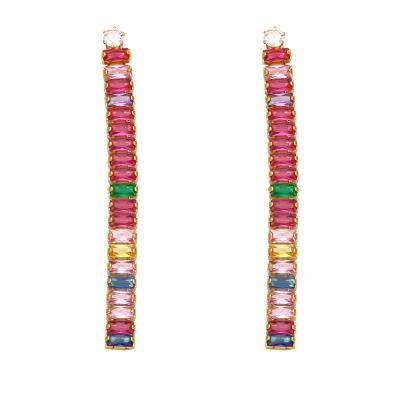 China FASHIONABLE Retro Female Climber Slap Crawler Earring Fashion Tassel Tennis Colorful Zircon Long Earrings for sale