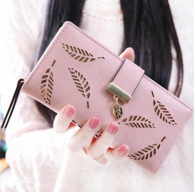 China Fashion Brand Leaves Hollow Women PU Soft Wallet Clutch Leather Wallet for sale