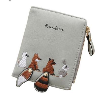 China Other Hot Sale Women Grab 2021 New Women's Animal Embroidery Zipper Wallet Coin Purse Short Card Holders for sale