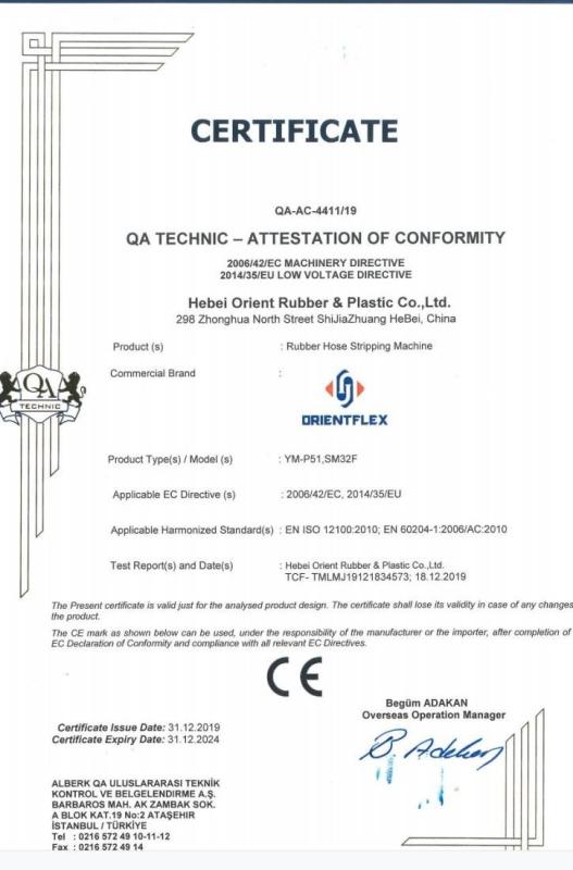 CE - Hebei Orient Rubber & Plastic Co., Ltd.