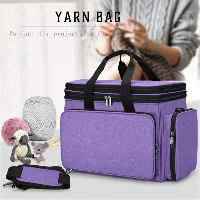 China New Hot Selling Scratch-Resistant Embroidery Folding Crochet Tote Bag Project Bags Yarn Storage Tote Bag Purple for sale