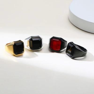 China Vintage Jewelry Rings Mens Gems Stainless Steel Black Stone Rings Design With Gems For Men for sale