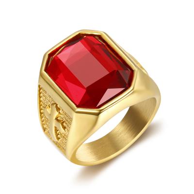 China Punk Style High Quality Red Fashion Stainless Steel Ring Stone Gold Rings Beautiful Design for sale