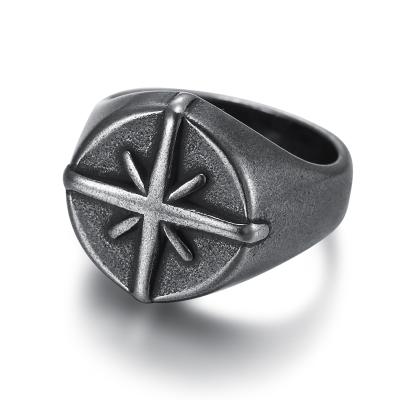 China OEM ODM Stainless Steel Mens Jewelry Vintage Punk Cross Viking Compass Rings For Men for sale