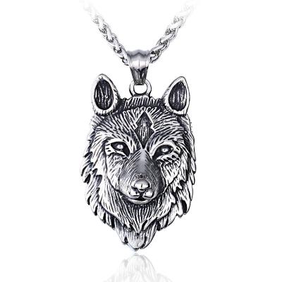 China Norse Viking Wolf Animal Stainless Steel Pendant Necklace Ice Backed Attractive Punk Style Mythology for sale