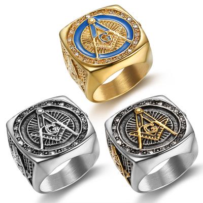 China Classic OEM ODM Casting Masonic Jewelry 316 Stainless Steel Gold Blue Masonic Rings For Men for sale