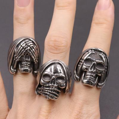 China Hiphop available in stock skull theme skull emoji package stainless steel nail hip hop diamond ring jewelry for sale