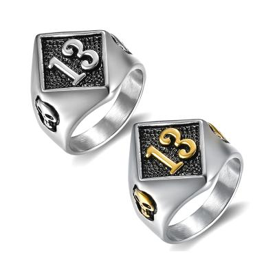 China Biker Punk Jewelry Mens OEM ODM Stainless Steel Lucky Number 13 Skull Rings For Men for sale