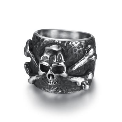 China Punk Rock 316 Stainless Steel Custom Cross And Bone Skull Rings Mens Biker Jewelry Mens Silver Rings for sale