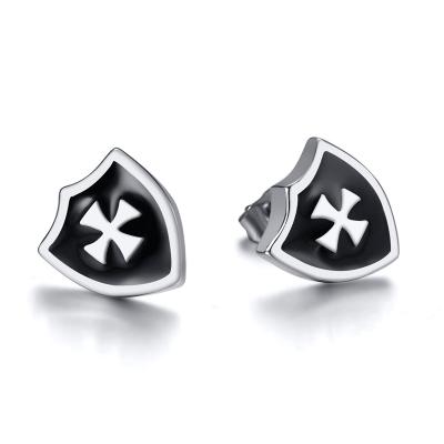 China 2021 new trend fashion casual/sporty knights cross stainless steel black red men's earring for sale