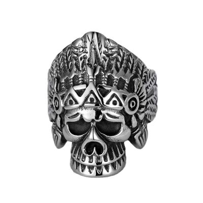 China Custom Cool Men's Biker Stainless Steel Vintage Warrior Punk Skull Rings Men's Jewelry Punk Gift For Him for sale