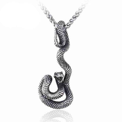 China Fashionable Cool Stainless Steel Mens Necklace Hip Hop Vintage Black Snake Pendants For Men for sale