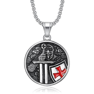 China Fashionable Fast Shipping Vintage Stainless Steel Knights Templar Red Cross Pendants Necklace for sale