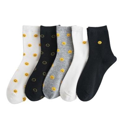 China QUICK DRY small cartoon smile face in the tube socks female Korean version of the female socks of small fresh cotton socks for sale