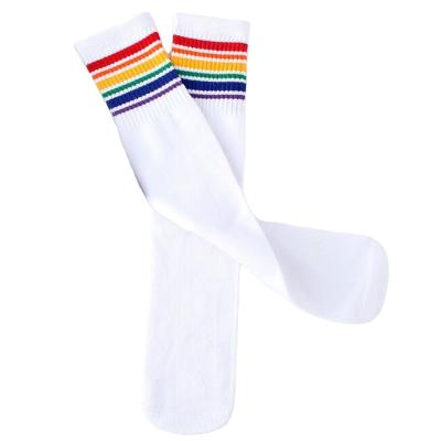 China Sporty Children's Cotton Rainbow Stripe Over The Knee Socks Students Football Socks Wholesale for sale