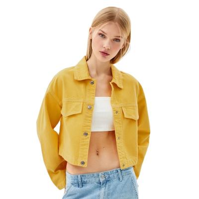 China Anti-Wrinkle Anti-Wrinkle Pure Color High Street Use Front Pocket Patchwork Style Shorts Long Sleeve Denim Cotton Top Jacket For Women for sale