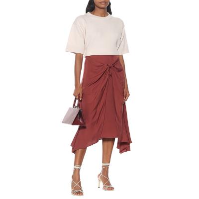 China Sustainable OEM Fashion Latest Design Custom High Quality Elegant Sustainable Satin Irregular Midi Skirt for sale