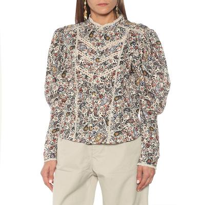 China Ladies Floral Print Elegant Office Work Wear Anti-Wrinkle Anti-Wrinkle Long Sleeve Shirt Women Sheath Collar Button Blouse Tops for sale