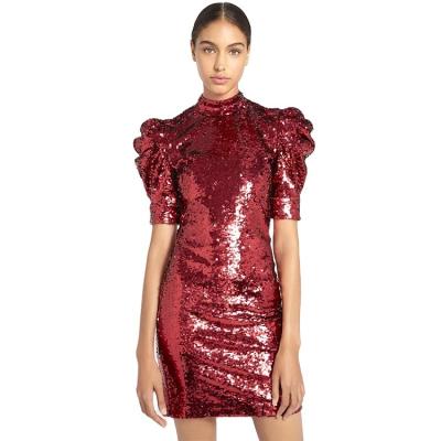 China Factory Supply Anti-Static Mini Sequin Square Collar Breathable Anti-Static Dress Women for Summer Party for sale