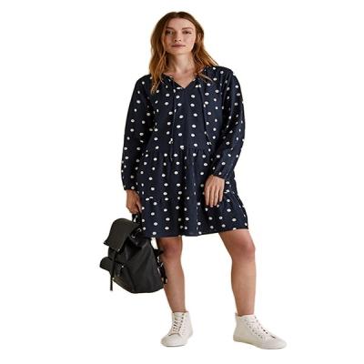 China Wholesale New Fashion Design Breathable V-Neckline Casual Women's Long Sleeve Polka Dot Dresses Breathable Clothing for sale