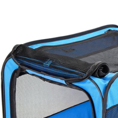 China Wholesale Foldable Oxford Pet Carrier Custom Medium Blue Pet Carrier Cage Portable Foldable High Quality Cage for sale