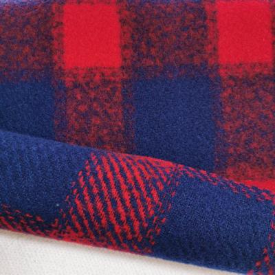 China Sustainable Navy Blue Winter Overcoat Fabric Red Polyester Checked Woolen Fabric for sale