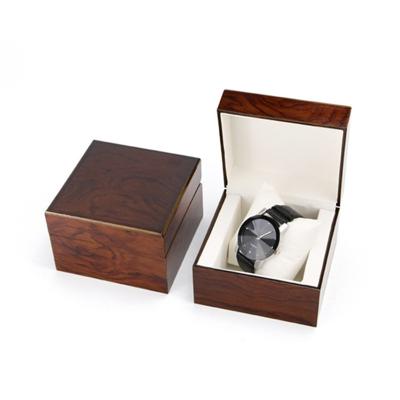 China Modern LOGO Single Watch Wooden Display Customized Custom Gift Box Packaging Pattern Luxury Wooden Watch Box For Store for sale