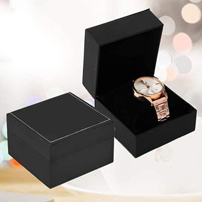 China Custom Made High End Watch Box Customized Modern LOGO Morocco Paper Flip PU Gift Box Packaging Small for sale