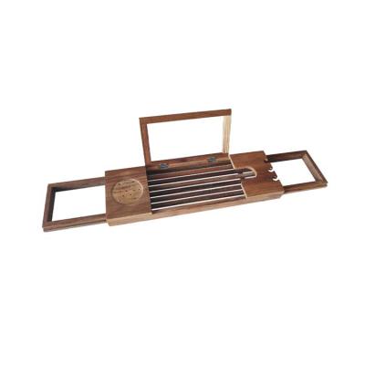 China Sustainable Bamboo Bathtub Bracket Tray With Extended Side For Tablet And Mobile Phone for sale