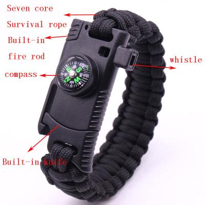 China Paracord Rescue Seven Core Paracord Survival Bracelet Compass Survival Bracelet Inside Flint Fire Starter for sale