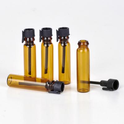 China Perfume; Essential oil 1ml amber glass sample vials mini test essential oil perfume bottles with plastic stick for sale