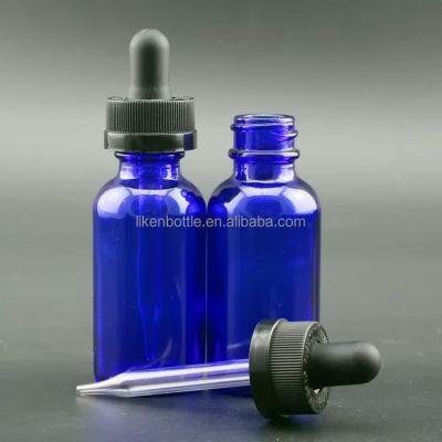 China Liquid medicine; Serum Wholesale cobalt blue 30ml 1oz flint boston round glass bottle with childproof dropper for sale