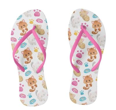 China Nice Anti-Slippery Ladies Slippers OEM and ODM Available Home or Outdoor Heat Transfer Printing Rubber Flip Flops for sale