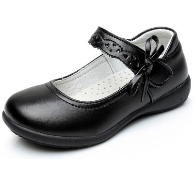 China EVERTOP Kids Princess Anti-slippery Shoes With Bow Knot Design Leather Girls School Shoes Black Mary Jane Shoes for sale