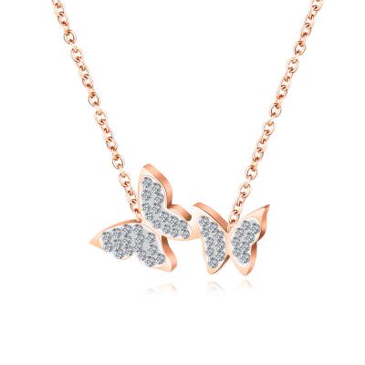 China High Quality Exquisite Fashionable Large Rose Gold Plated Double Acrylic Butterfly Necklace for sale